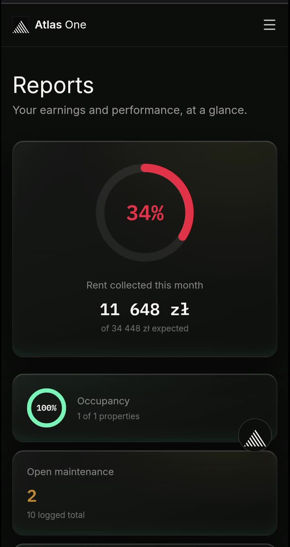 Atlas One reports, full screen